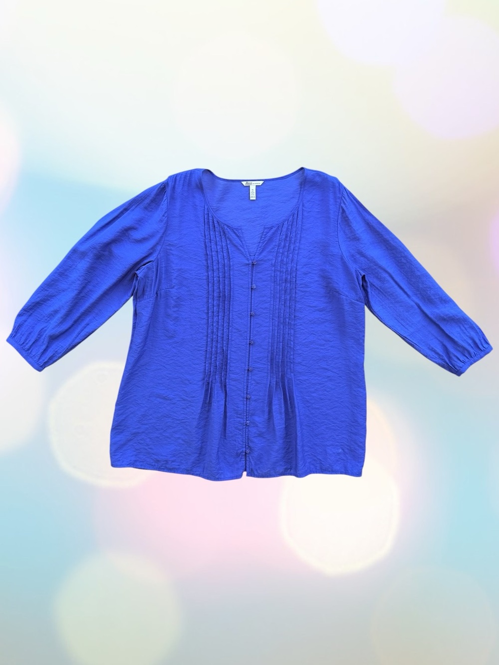 G.H. Bass & Co. Royal Blue Pintuck 3/4 Sleeve Split V-Neck Peasant Blouse XL